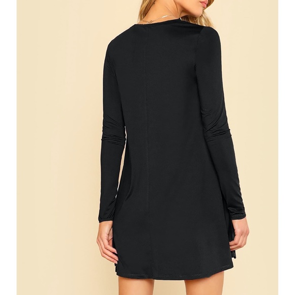 Black Long Sleeve Fit & Flare Basic Mini Dress - Picture 2 of 6